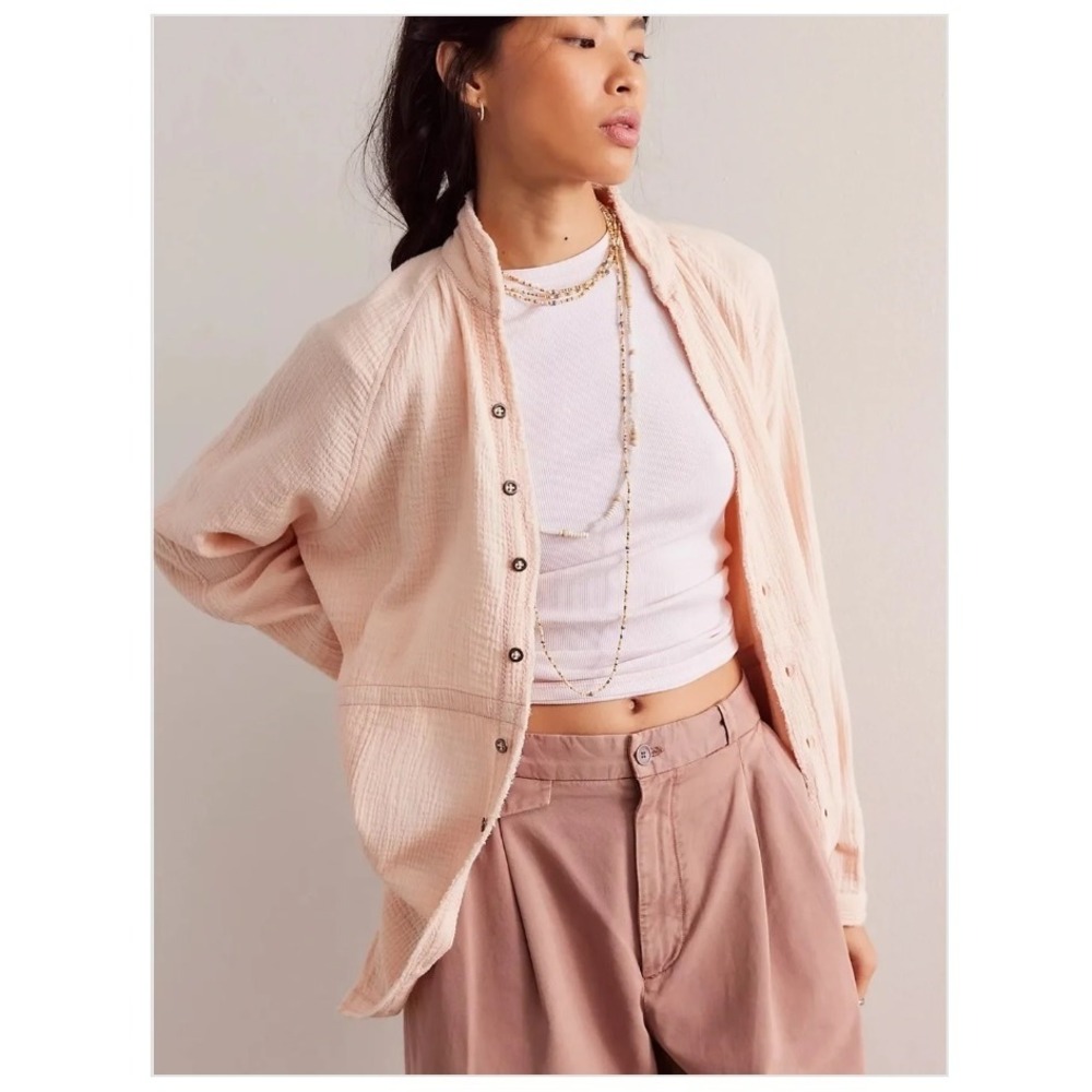 Free People We the Free Summer Daydream Buttondown Light Pink Top Gauze Small
